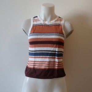 WOMENS 360 SWEATER BROWN BEIGE AND ORANGE SLEEVELESS SWEATER SZ XS*